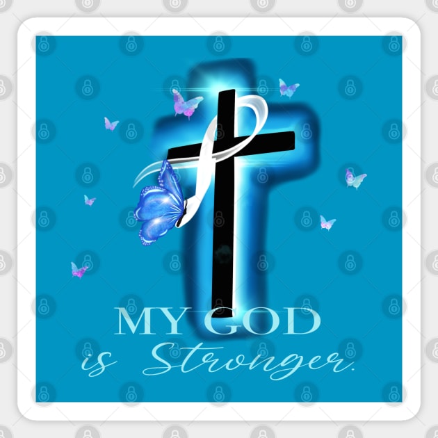 My God is stronger cancer Awareness Sticker by Sheila’s Studio